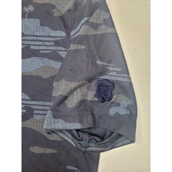 Travis Mathew Polo Shirt Mens Medium Blue Gray Camo Palm Tree Golf Performance - Picture 6 of 9